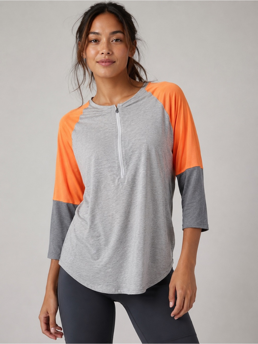 lululemon athletica Gray & Orange Raglan Half-Zip Long Sleeve Tee M/L